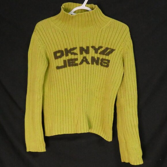 DKNY JEANS | xs - extra small | Ribbed Turtleneck Sweater With Bold DKNY Front - Picture 1 of 14